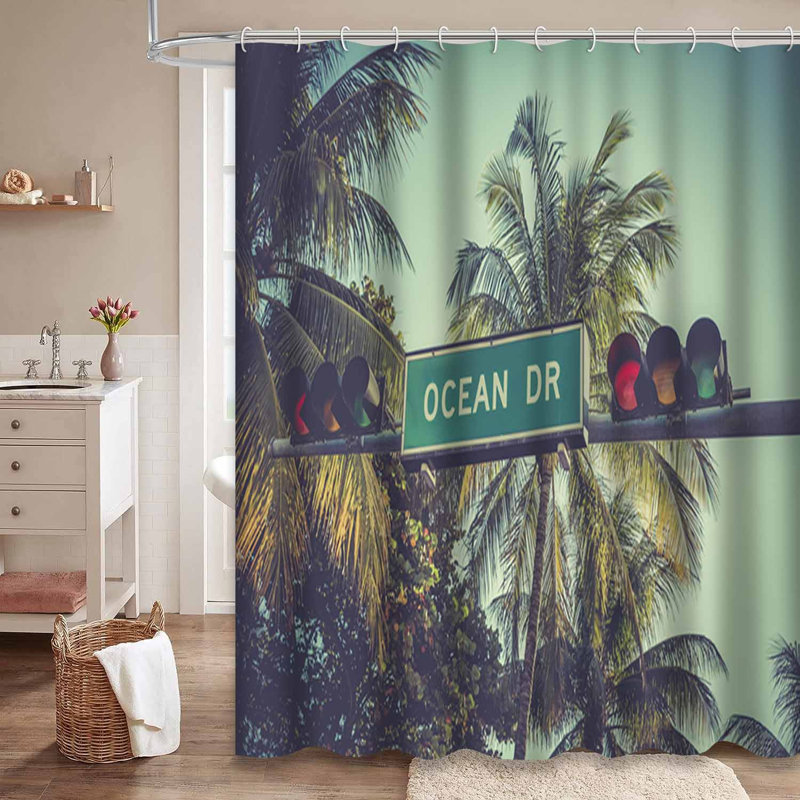 Signe de l'océan, palmiers, plage, couleurs rétro de la Floride, avec 12 crochets, L 72 po x l 72 po