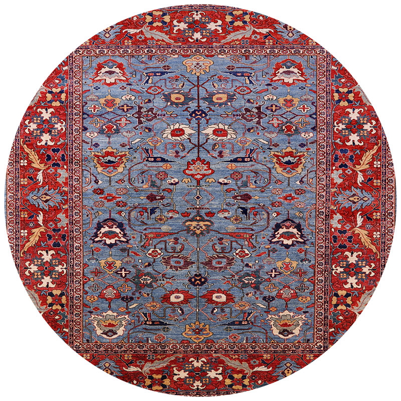Tapis oriental bleu / rouge, Rond 6 pi