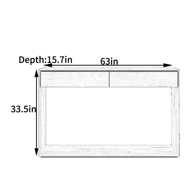 Console en chêne blanc, H 33,5 po x l 63 po x P 15,7 po