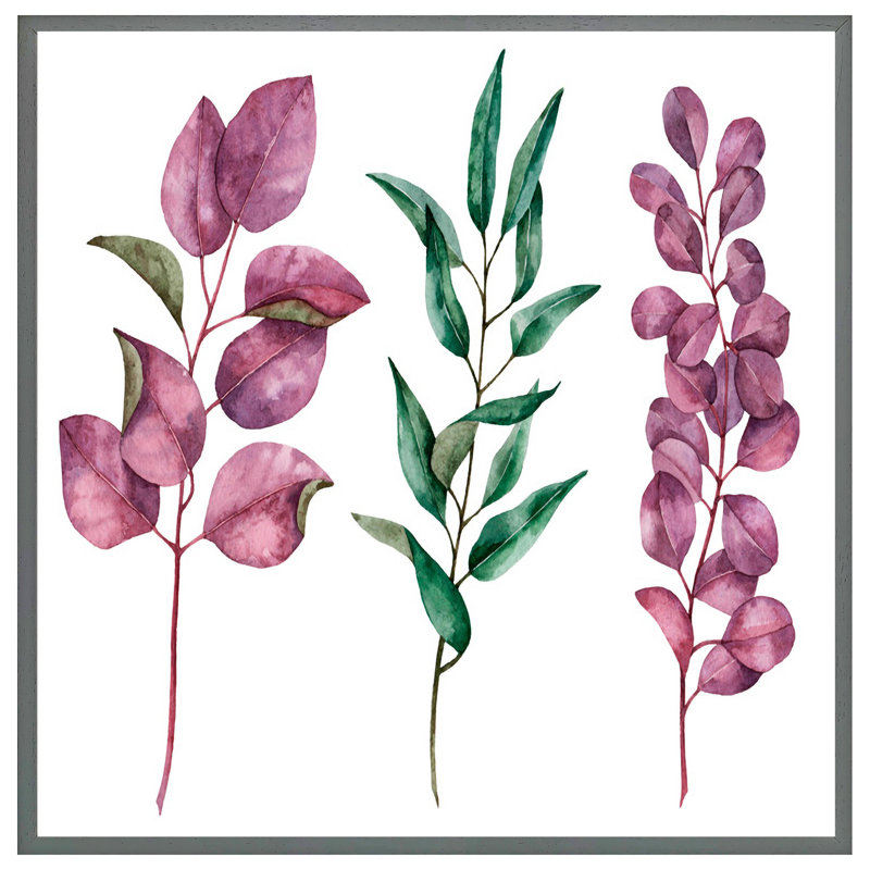 Garciasville Purple & Green Leaves 1 Piece Single Picture Frame Wall Art, 31cm H x 31cm W x 4cm D, Grey Framed