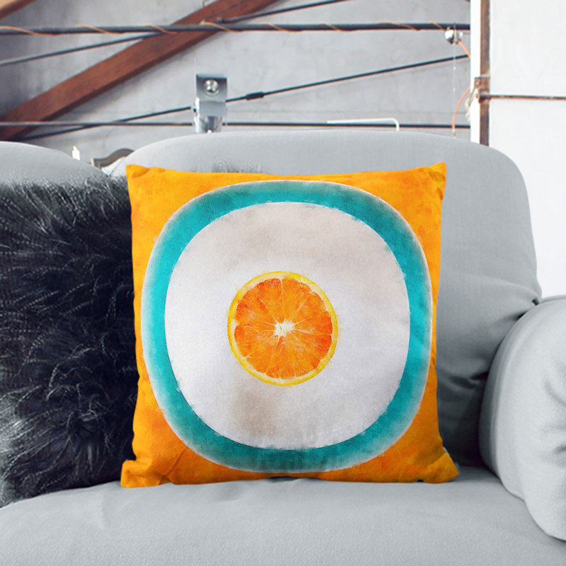 Orange Circles Painting Square Throw Cushion, 55cm H x 55cm W x 20cm D, White