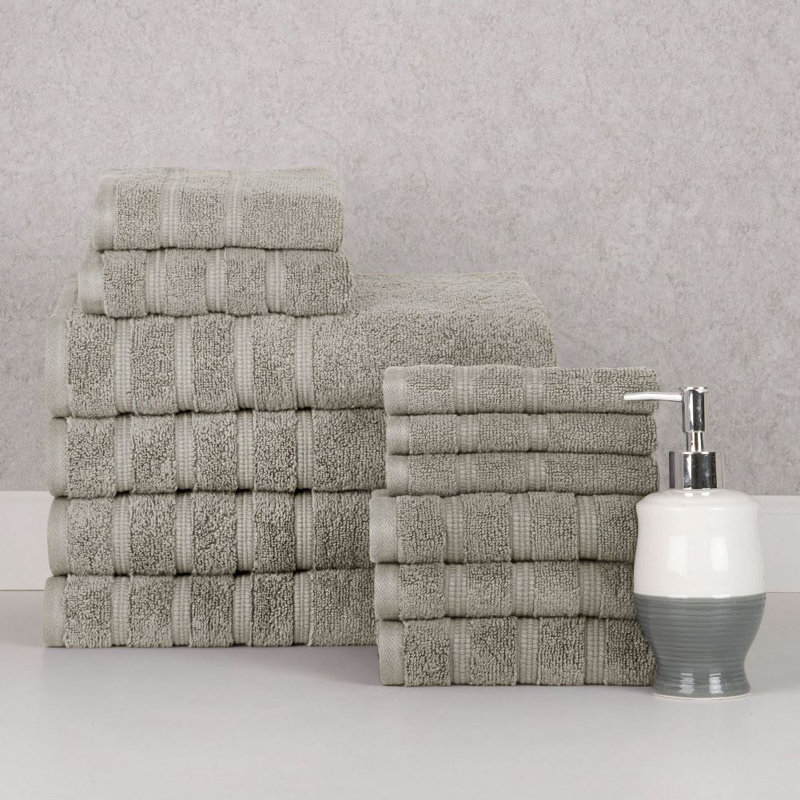 Ensemble de serviettes en coton 12 pièces Bibb Home, Argent