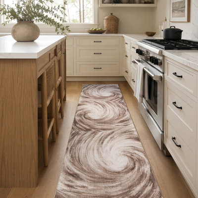 Tapis châtaignier abstrait en spirale à envers antidérapant lavable à la machine