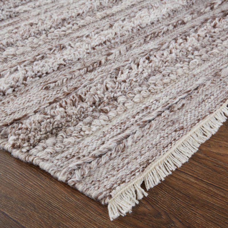 Tapis ivoire / brun rustique tissé à la main Alline, Rectangle de 5 pi x 8 pi
