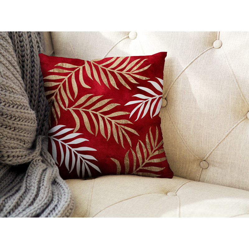 Coussin intérieur / extérieur Bobo Fern, L 15 po x H 15 po, Rouge / or / blanc