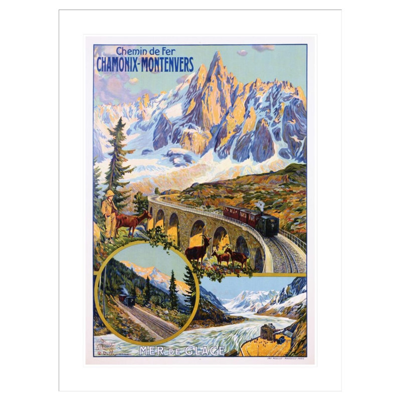 Chamonix-Montenvers, affiche par David Dellepiane, impression par estampe numérique encadrée, 41.5" H x 31.27" W