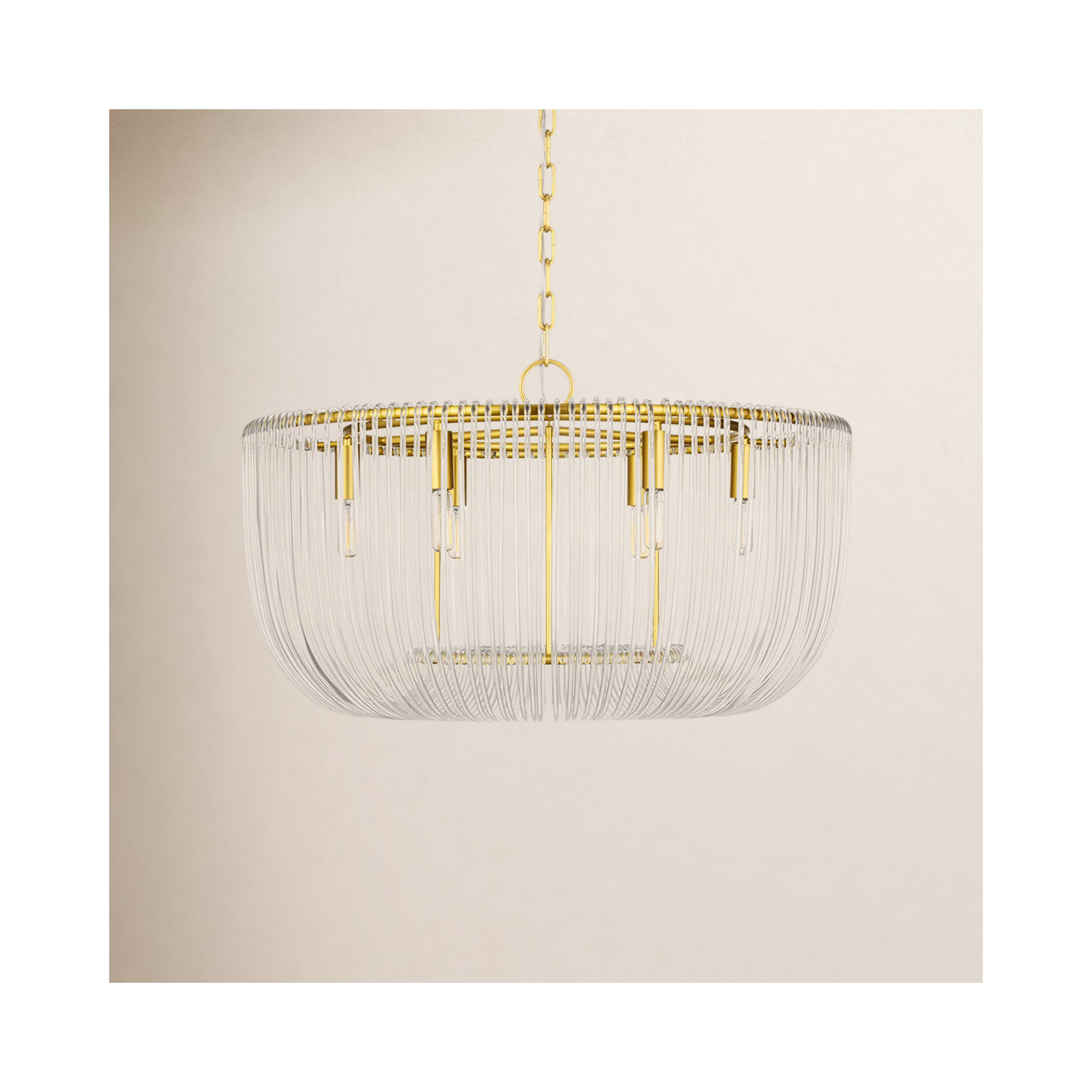 Chapman & Myers Pierce 6 Light Dining Room Pendant With Clear Shade, Burnished Brass, 82" H x 28" W x 28" D