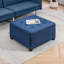 Repose-pieds de rangement capitonné en tissu avec couvercle de siège rabattable, charnière en métal et structure stable en bois d'eucalyptus pour le salon, l'entrée ou la chambre à coucher, bleu