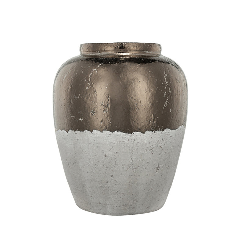 Round Sienna Brown Ceramic Accent Vase, 16" H x 13" W x 13" D
