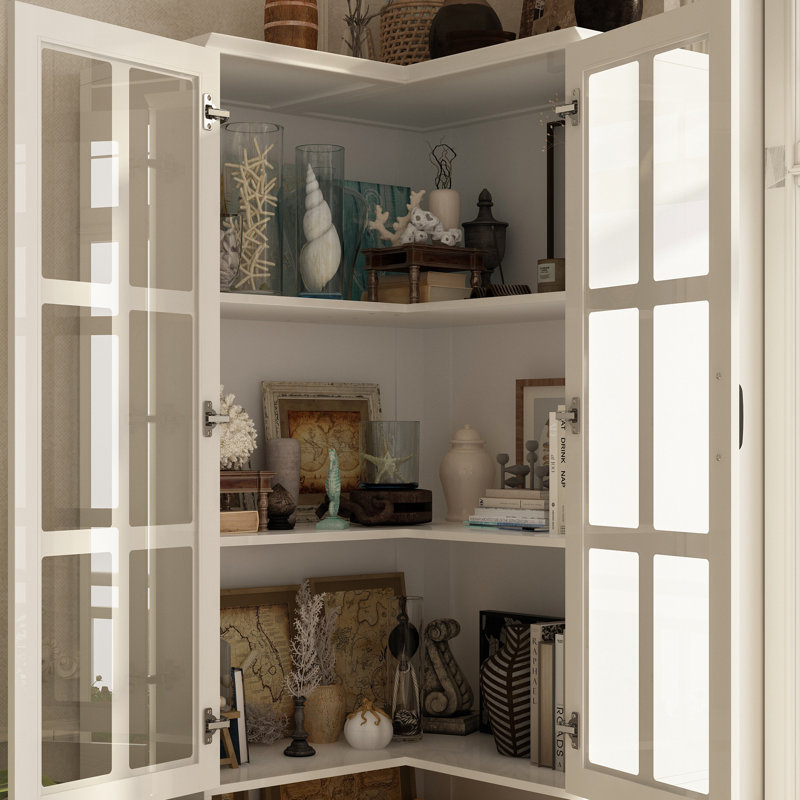 78.9'' H 5-Layer Corner Bookcase With Glass Doors