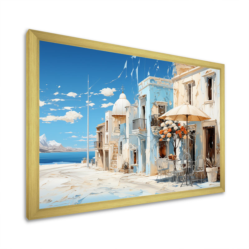 Azure Street en Grèce, H 24 po x l 32 po x P 1 po, Cadre doré simple