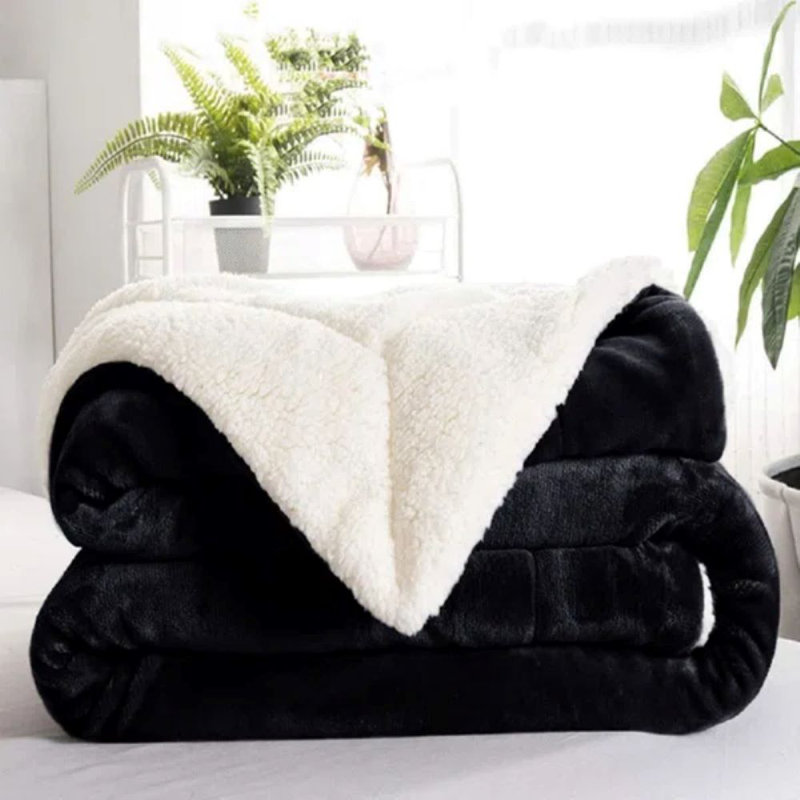 Kaylie Soft Sherpa Fleece Fur Thick Dual Sided Reversible Blanket Throw, Black, 230cm x 270cm