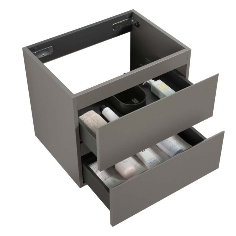 Modern Grey Wall Mount Bathroom Vanity With Two Silent Soft-Closing Drawers, Pre-Assembled For Easy Installation, Grey