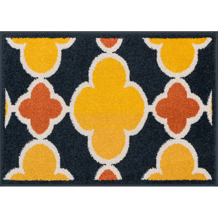 Tapis géométrique bleu marine/citron laudenslager