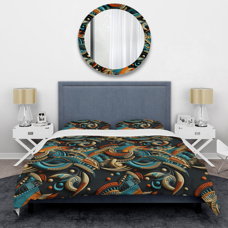Ensemble de housse de couette Tribal Motifs Eclectic Melody, Housse de couette pour grand lit et 2 taies décor