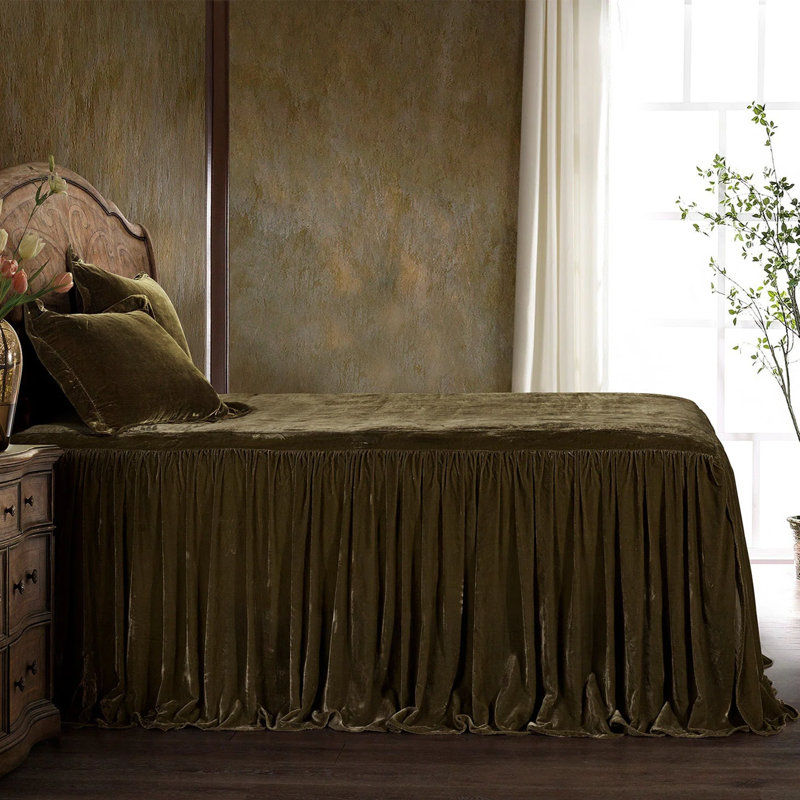 Ensemble de couvre-lit Stella, Grand couvre-lit grand + 2 taies décoratives stan, Ocre vert
