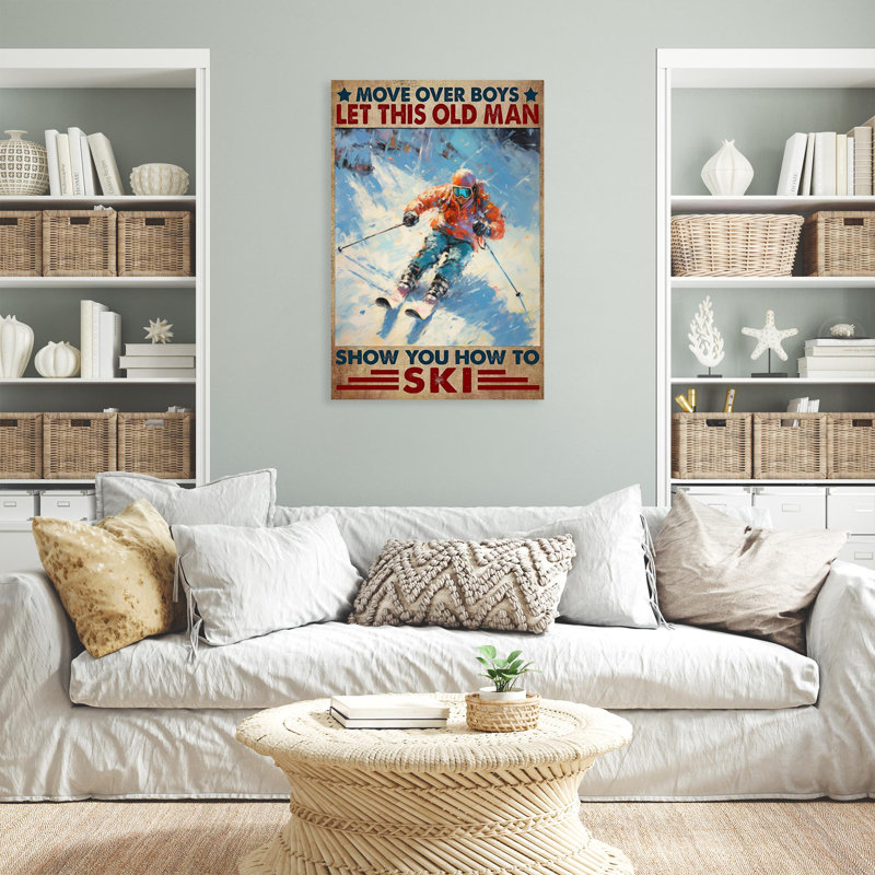«Old Man Show You How To Ski», reproduction d'art graphique sur toile tendue 1 pièce | 0412, H 20 po x l 16 po x P 1,25 po