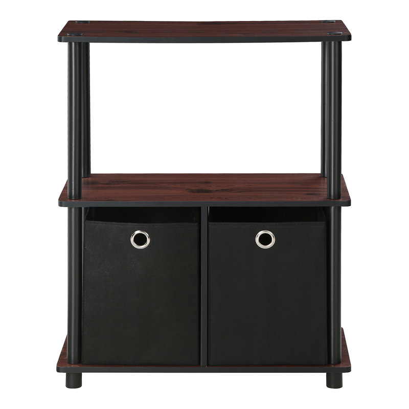 3-Tier Multipurpose Storage Rack Bookcase wIth Bins, Dark Cherry/Black