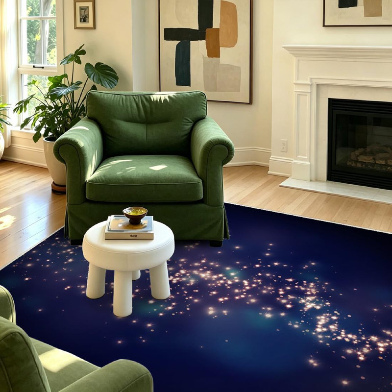 Tapis noir scintillant noir avec étoiles scintillantes, Rectangle 55 po x 79 po