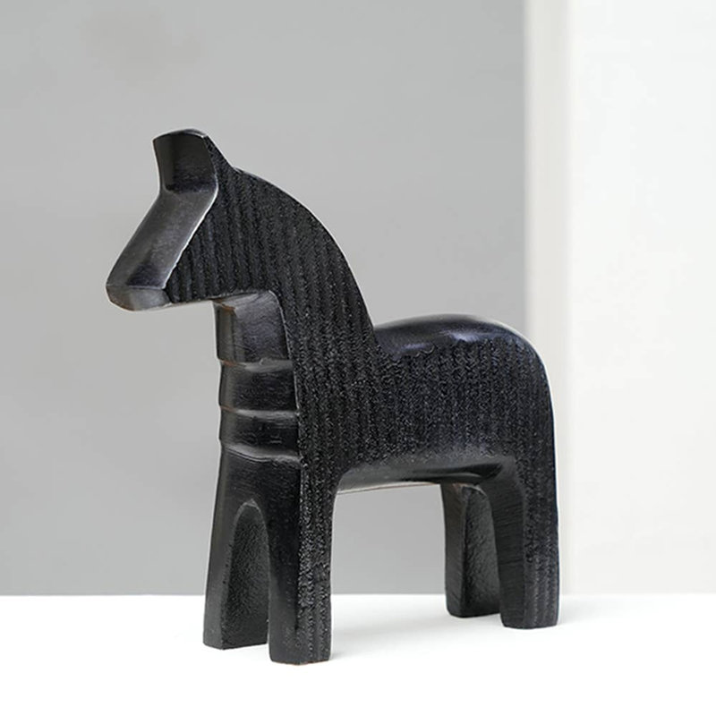 Black Ribbed Horse Sculpture  Aluminum Table Décor-6.8"