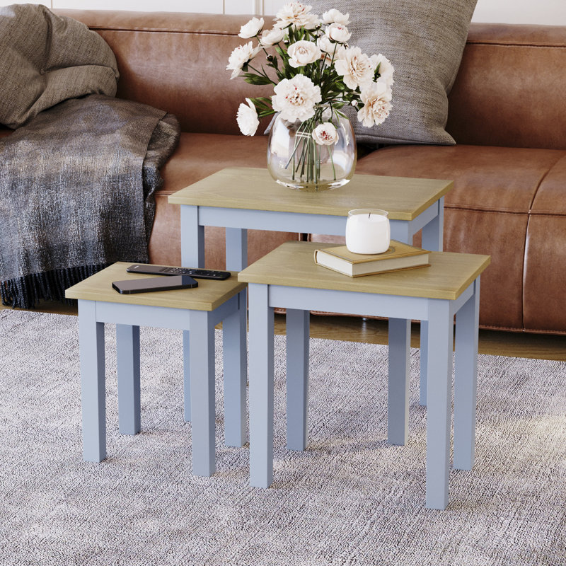 Analynn 3 Piece Nest of Tables, Grey, Oak