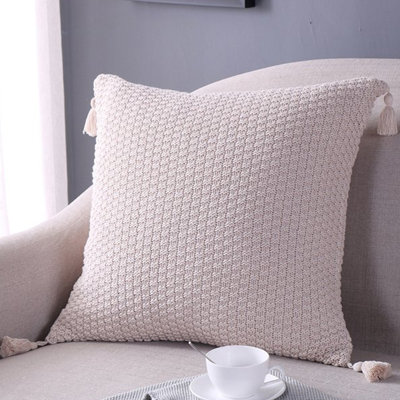 Pack of 1 Square Knitted Tassels Corner  Throw Pillow cover 18"x18"