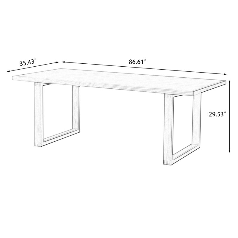 Table de salle à manger rectangulaire en bois massif brun, H 29,53 po x L 86,61 po x l 35,43 po