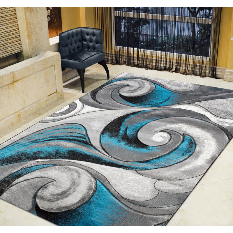 Tapis turquoise Aftan, Rectangle de 7 pi x 10 pi 5 po