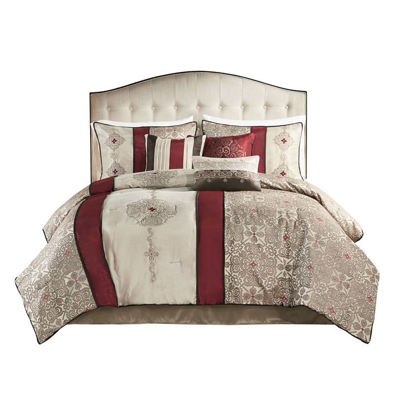 Édredon très grand - rouge avec broderie et coussins décoratifs, Rouge