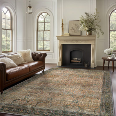 Abastos Oriental Machine Washable Sage Area Rug