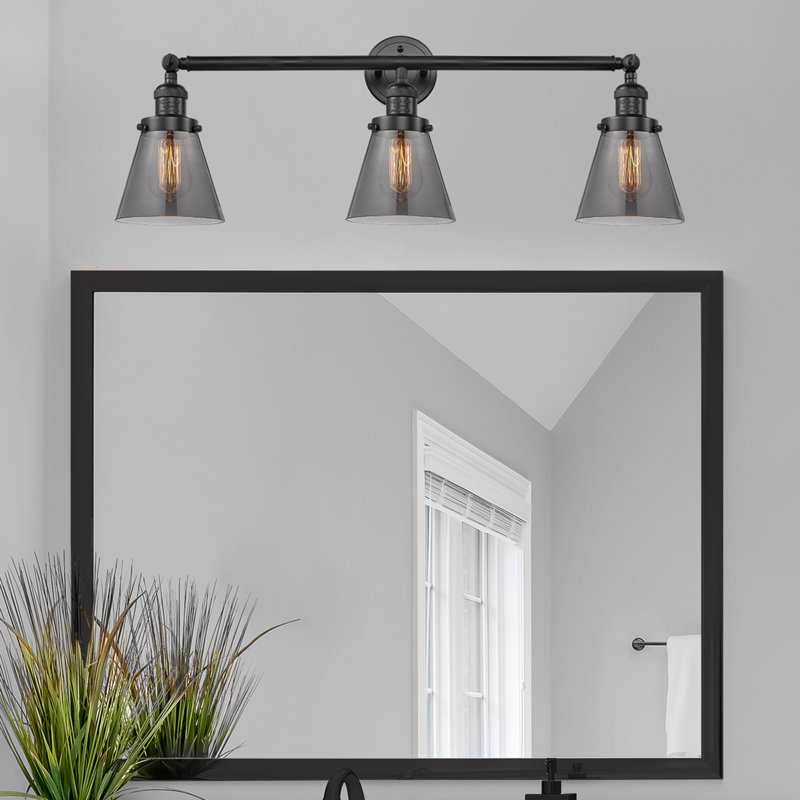 Éclairage pour meuble-lavabo de salle de bain 3 lumières Cone, DEL, Plaqué couleur fumée, Noir mat