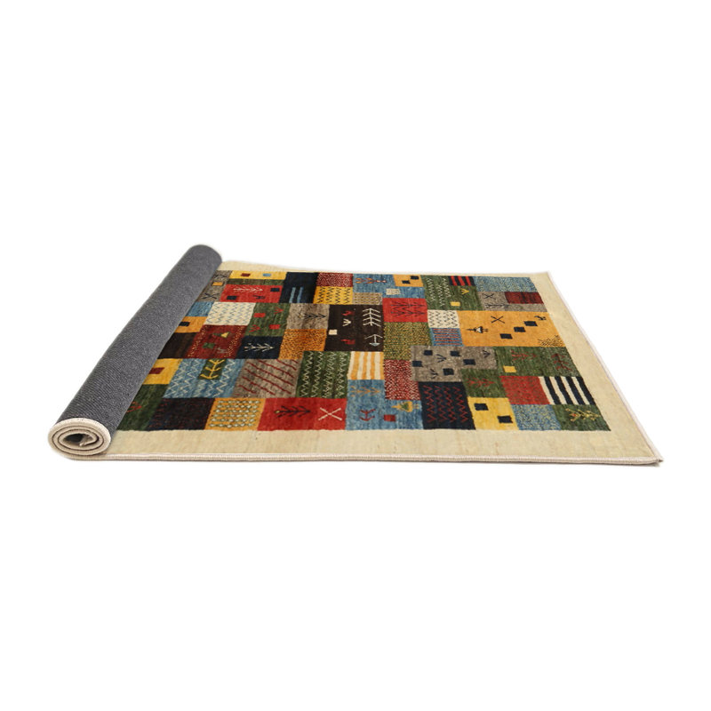 Tapis beige/gris/rouge contemporain, Rond 6 pi