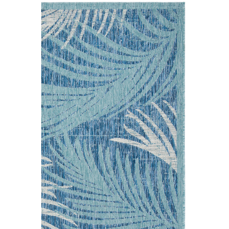 Lon Floral Machine Made Power Loom Indoor/Outdoor Area Rug in Aqua/Navy, Rectangle 9' x 12'