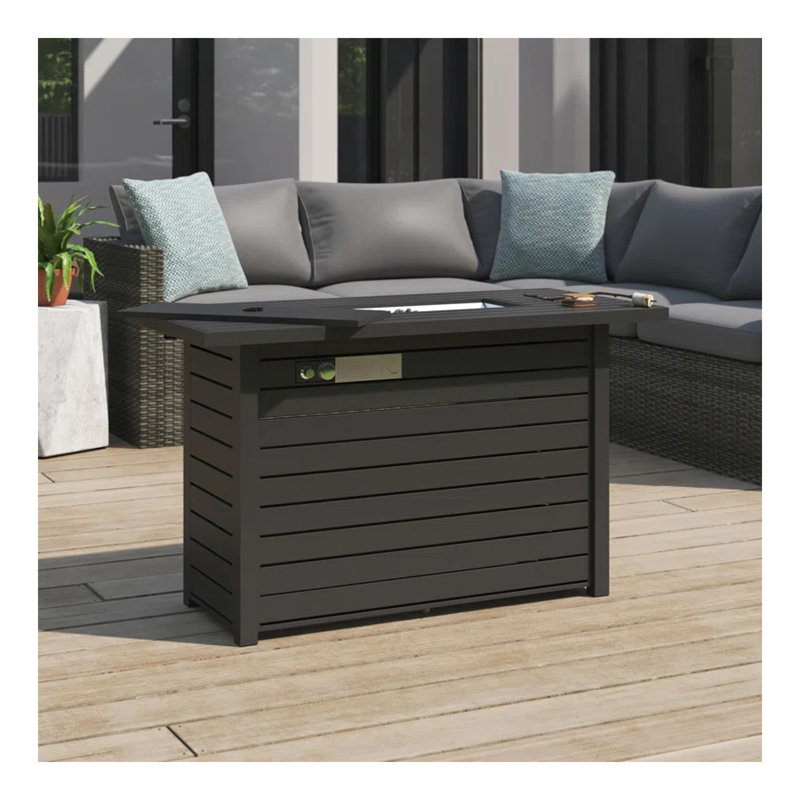 25" H x 42" W Steel Outdoor Fire Pit Table with Lid (Black)