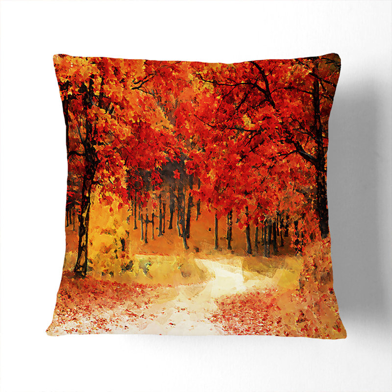 Path Through the Forest at Autumn Cushion with Filling, Black, 55cm H x 55cm W x 20cm D