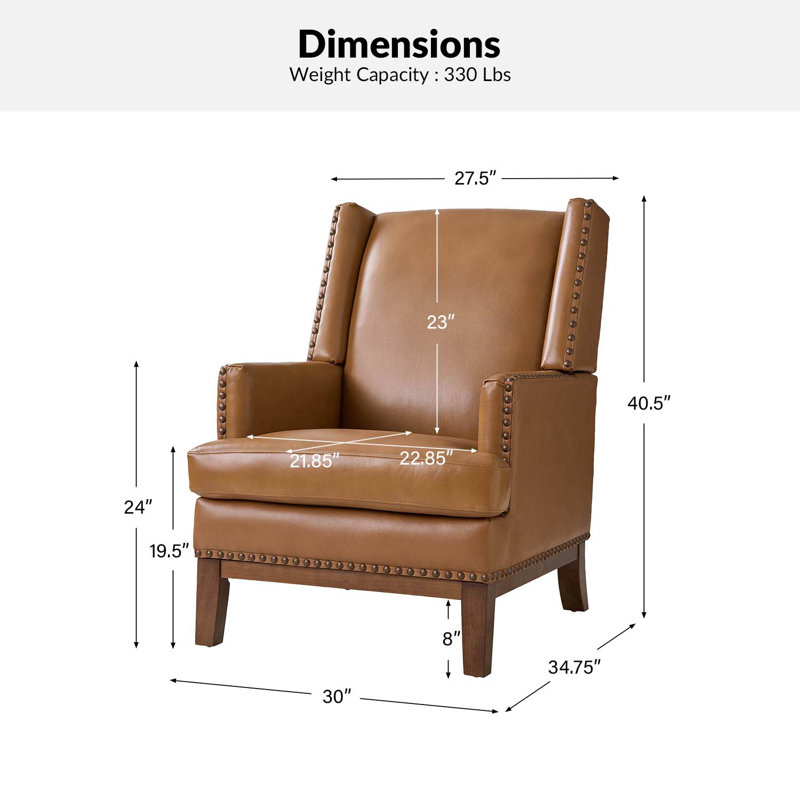 Ariston Genuine Leather Wingback Armchair with Solid Wood Leg (Set of 2), Camel
