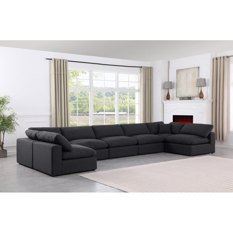 Canapé modulaire 7 pièces 7 pièces, Tissu texturé en lin noir