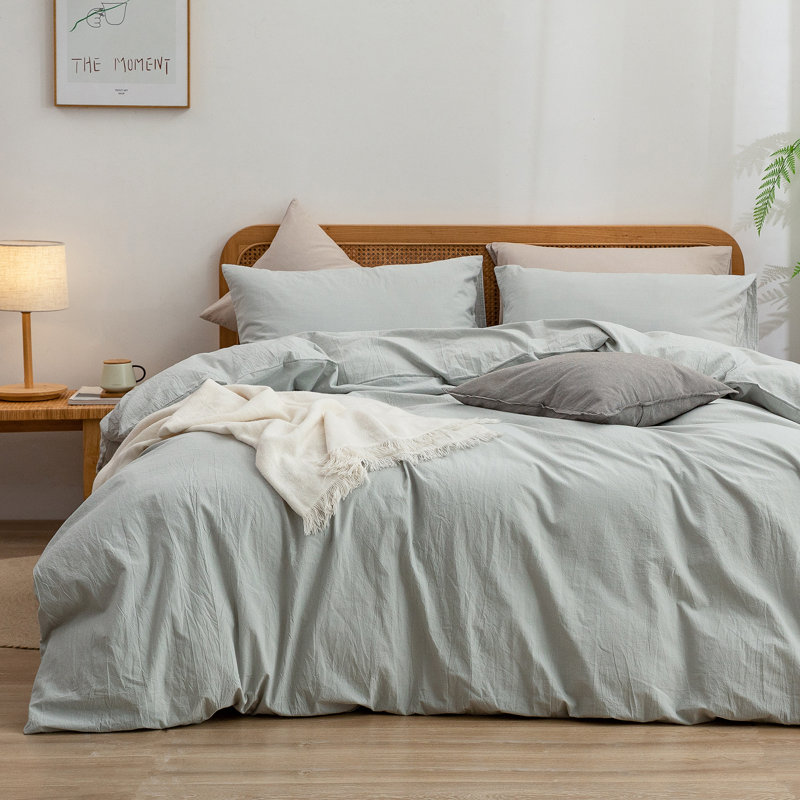 Ensemble de housse de couette 100% coton délavé Bestouch Bestouch, Gris gouttelette