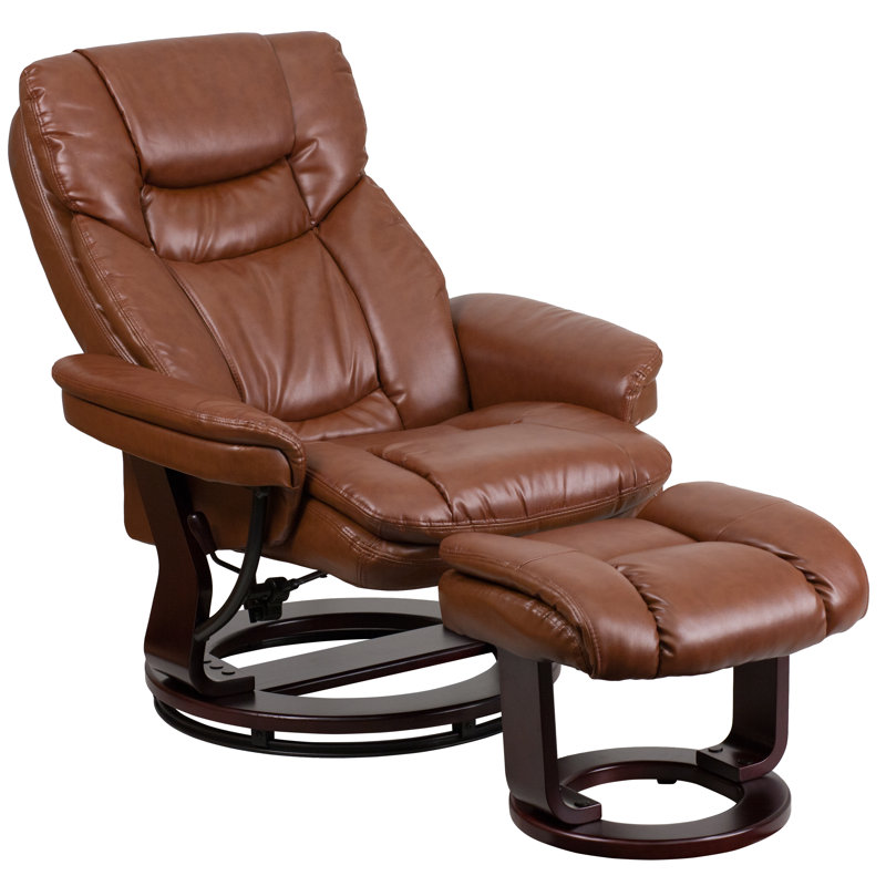 Casey-Jane Contemporary Multi-Position Padded Recliner with Ottoman, Brown Faux Leather