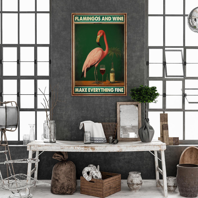 Flamants et vin 2, H 20 po x l 16 po x P 1,25 po