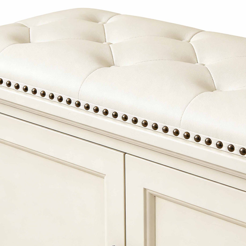 Shoe Storage Bench, Cream, 17.72" H x 31.5" W x 13.78" D