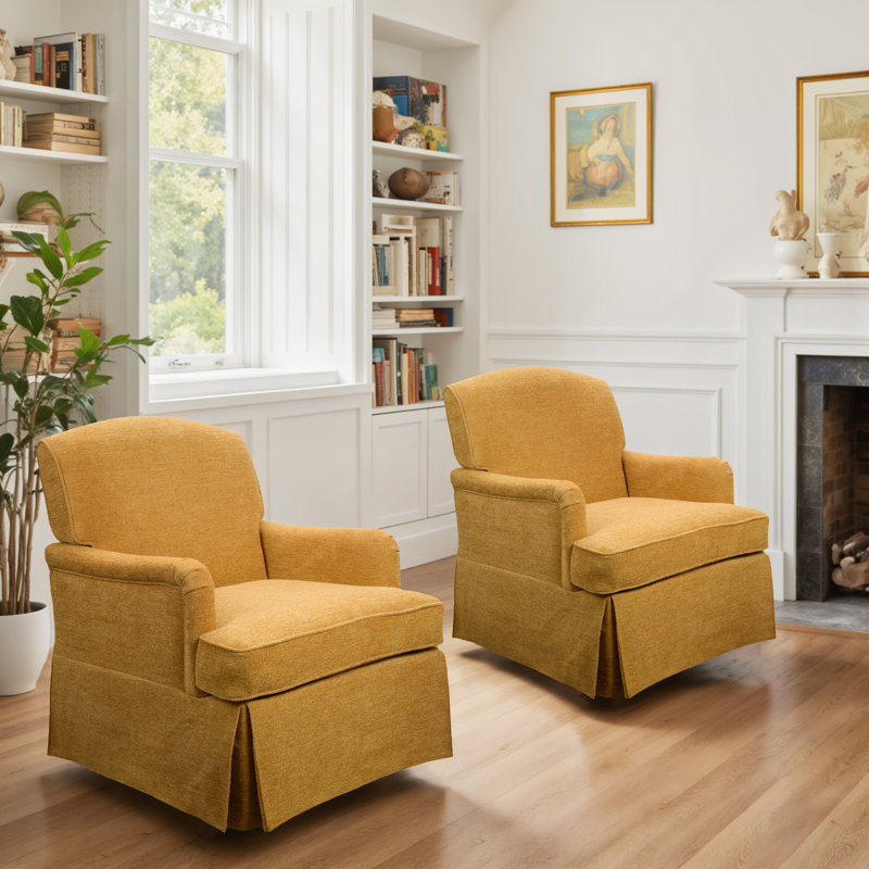 28'' Wide Swivel Upholstered Accent Armchair, Yellow Chenille