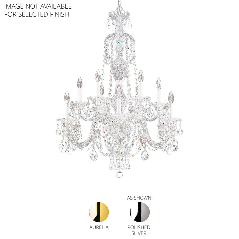 Sterling 12 Light 29in x 38in Two-Tier Chandelier in Silver with Clear Heritage Handcut Crystals, Chinese (K9), Gold