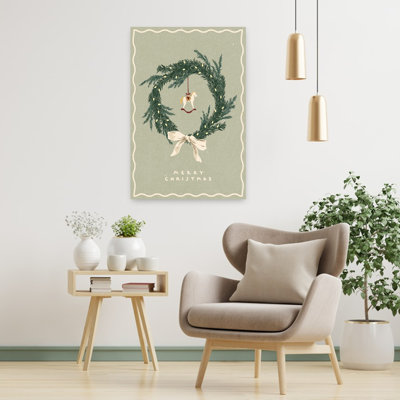 Horses toy on Christmas wreath with bow Vintage Abstract Contemporary Christmas Tree Horse Flower Winter Wall Art Print 1 Piece Wrapped Canvas Wall Art