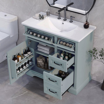Meuble-lavabo 36 po avec lavabo, lavabo en céramique, 2 tiroirs basculants, charnières de porte à fermeture en douceur