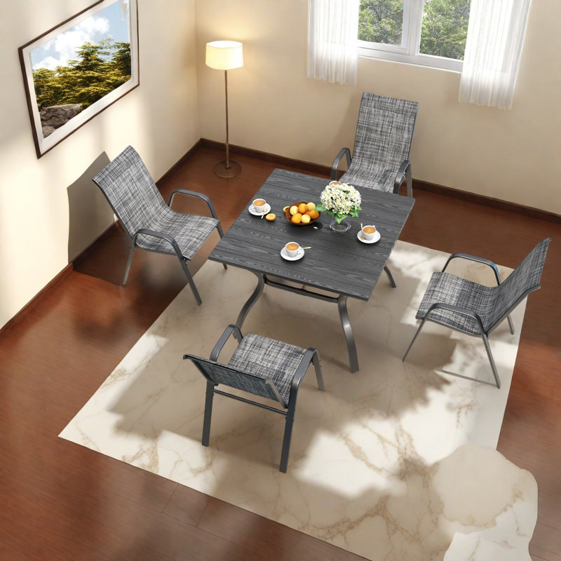Ensembles de table de salle à manger en métal noir durable avec style rétro pour patio
