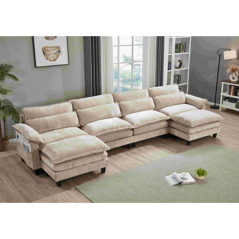 Luqi 4 Seater Modular Sectional Sofa Large U Shaped With 2 Ottoman, Light Camel