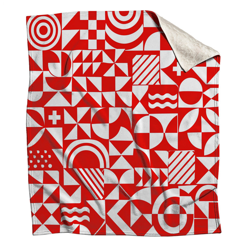 Couvertures de formes géométriques rouges et blanches, 50in W x 60in H