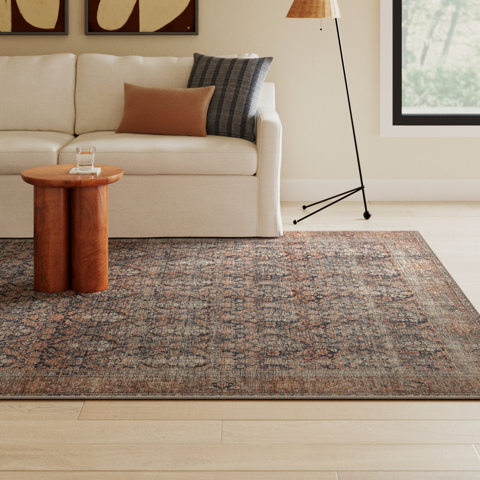 Billie Oriental Ink / Salmon Area Rug, Rectangle 7'6" x 9'6"