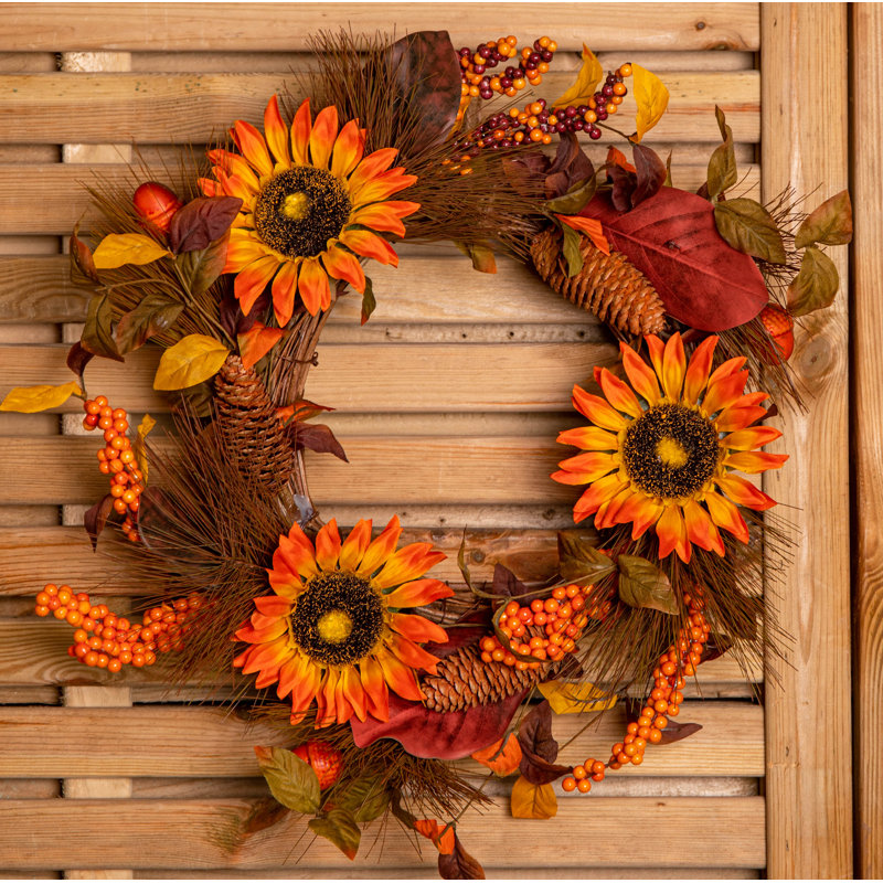 45Cm Hanging Artificial Sunflower Whirl Autumn Wreath